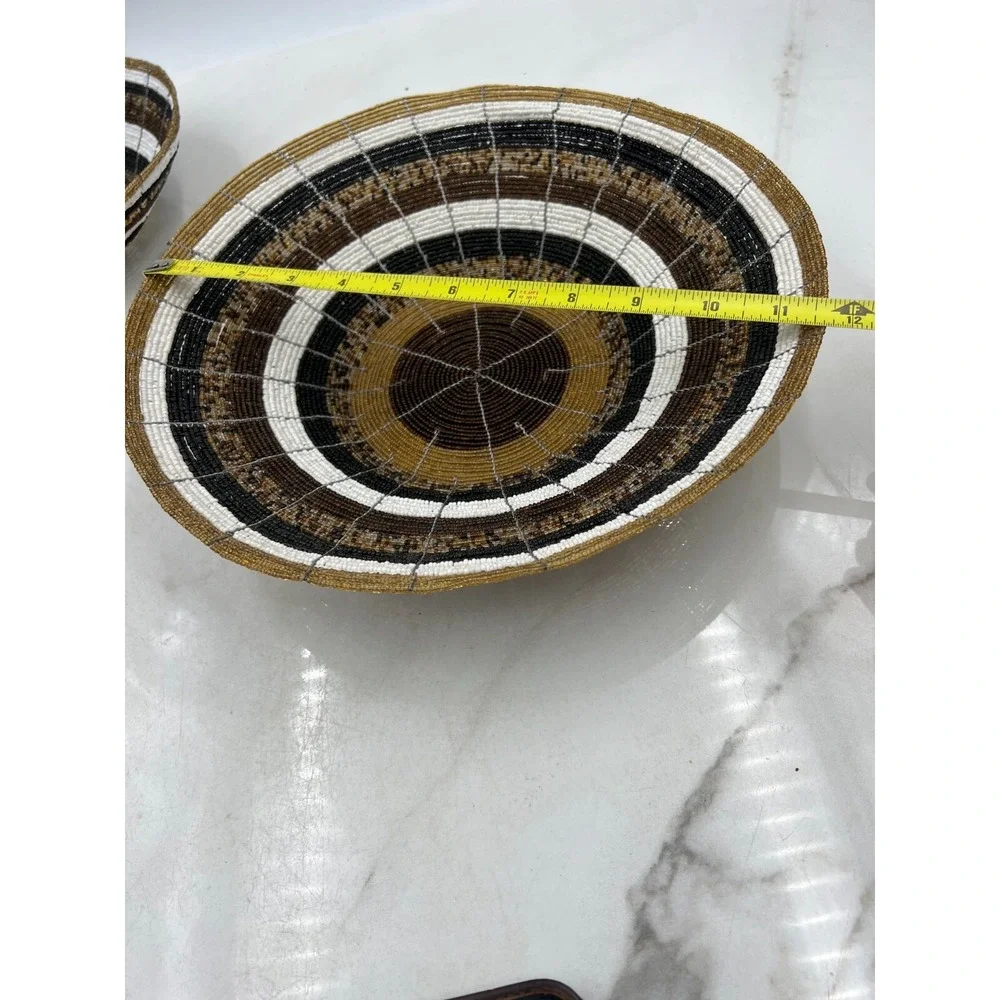 Seed Bead Bowl Basket Wire Framed Design Basket 11.5